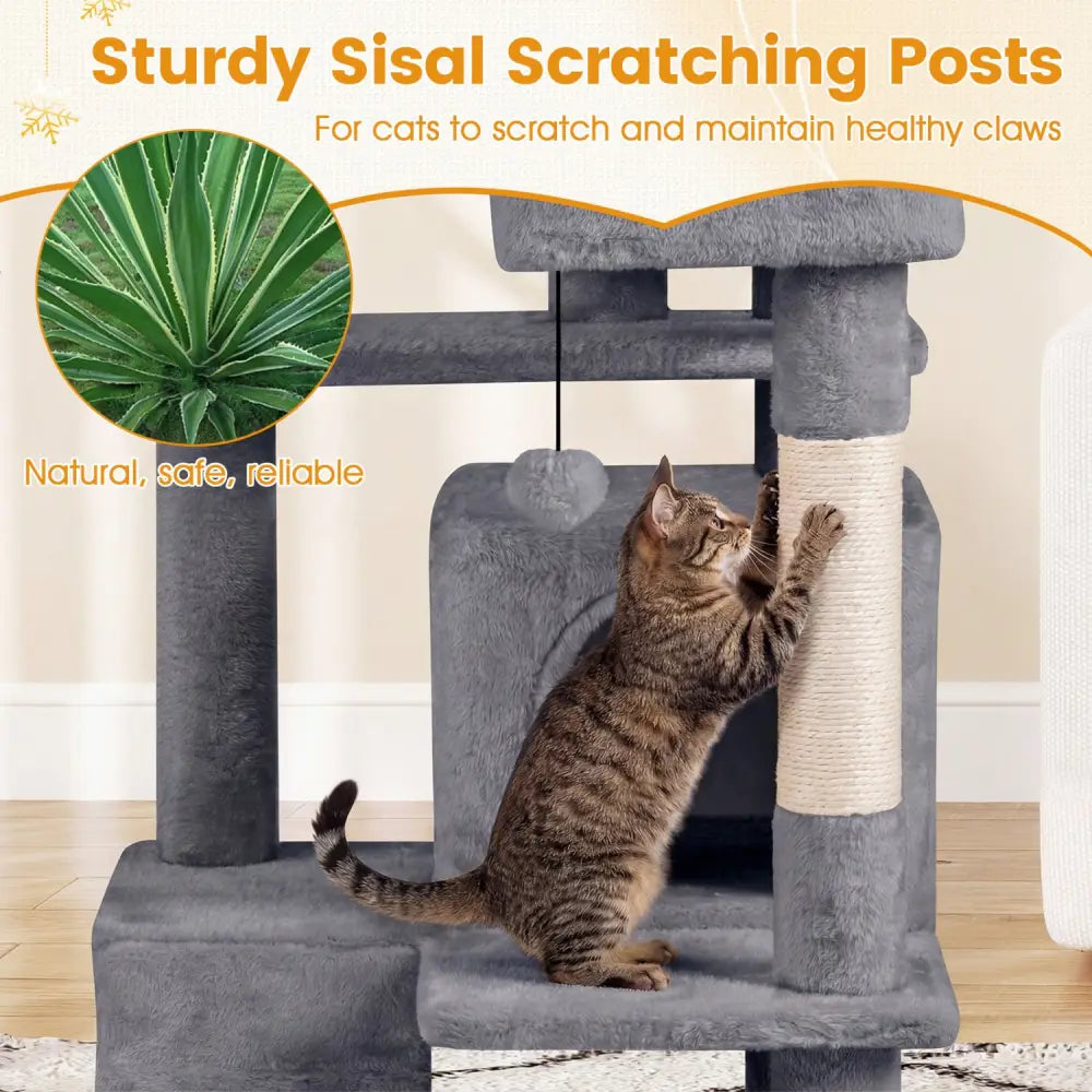 52 Inch Tall Cat Tree Tower for Indoor Cats-Light Gray - Light Gray - Cat Trees Condos & Scratchers