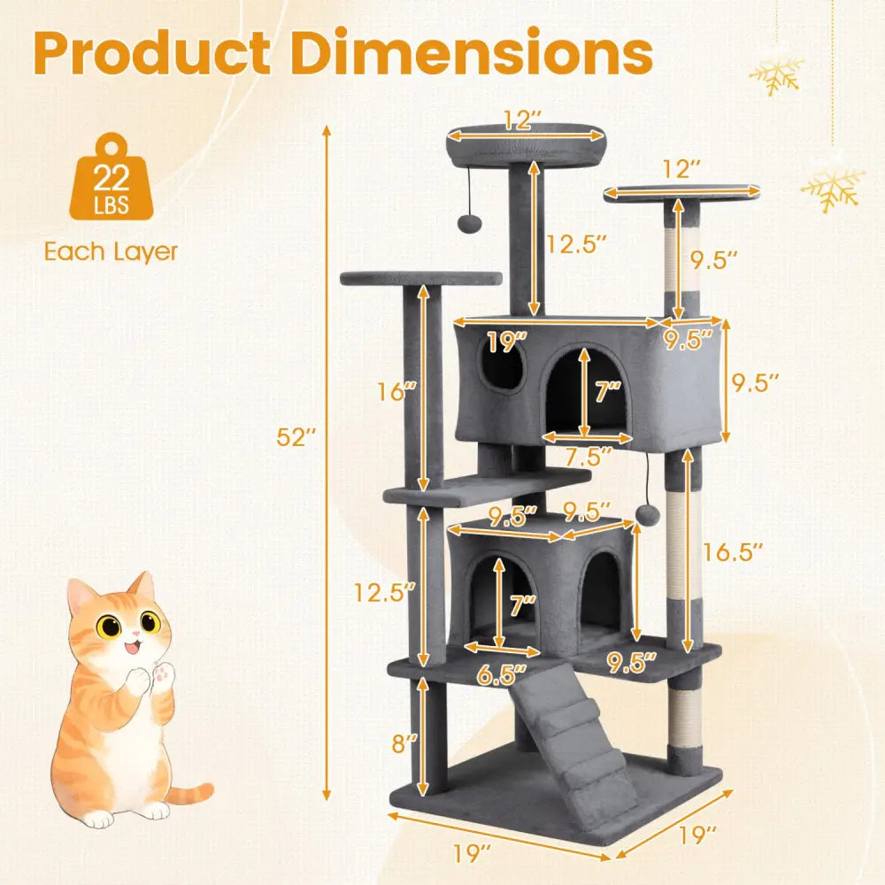 52 Inch Tall Cat Tree Tower for Indoor Cats-Light Gray - Light Gray - Cat Trees Condos & Scratchers