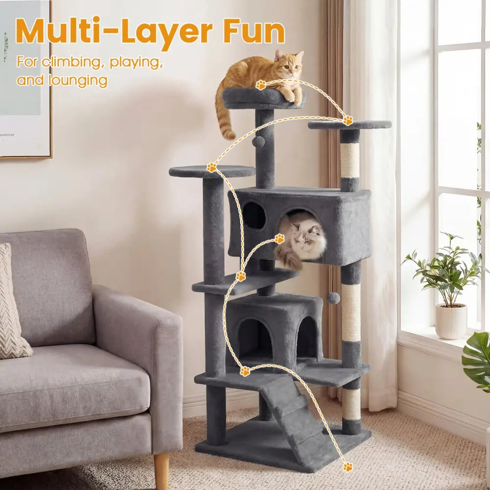 52 Inch Tall Cat Tree Tower for Indoor Cats-Light Gray - Light Gray - Cat Trees Condos & Scratchers