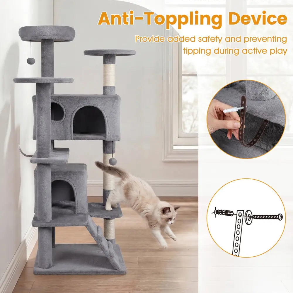 52 Inch Tall Cat Tree Tower for Indoor Cats-Light Gray - Light Gray - Cat Trees Condos & Scratchers