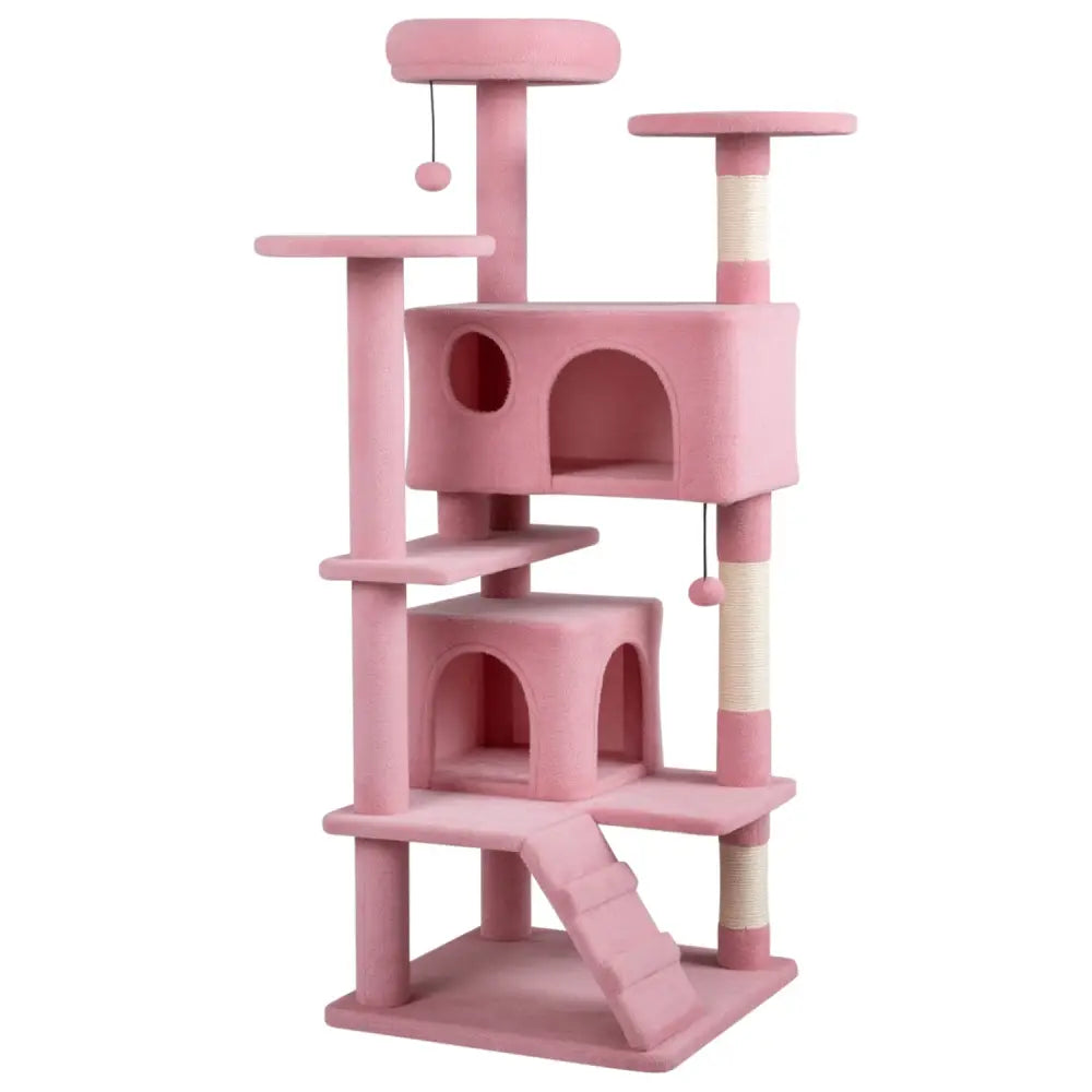 52 Inch Tall Cat Tree Tower for Indoor Cats-Pink - Pink - Cat Trees Condos & Scratchers