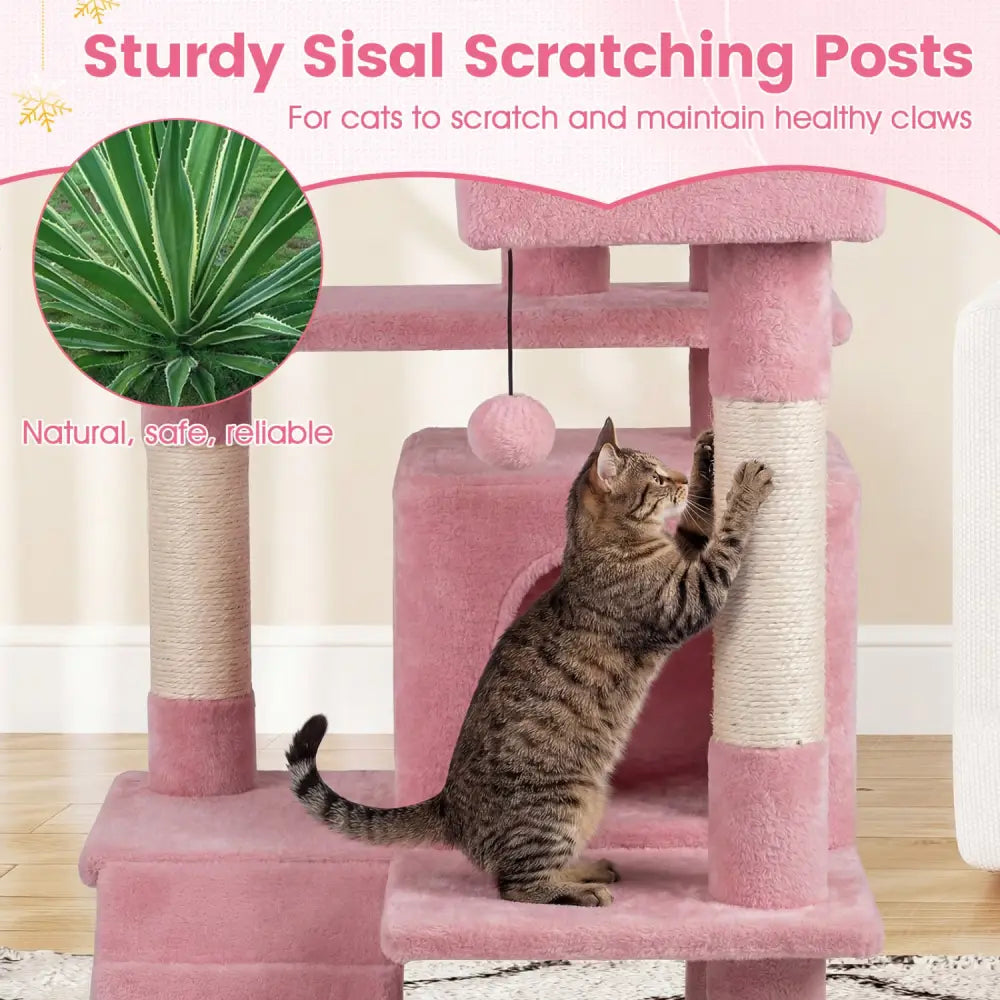 52 Inch Tall Cat Tree Tower for Indoor Cats-Pink - Pink - Cat Trees Condos & Scratchers