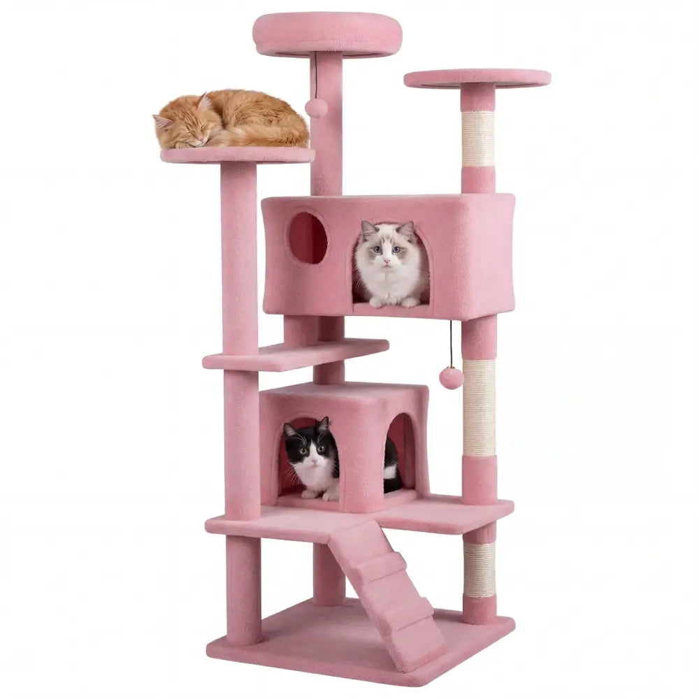 52 Inch Tall Cat Tree Tower for Indoor Cats-Pink - Pink - Cat Trees Condos & Scratchers