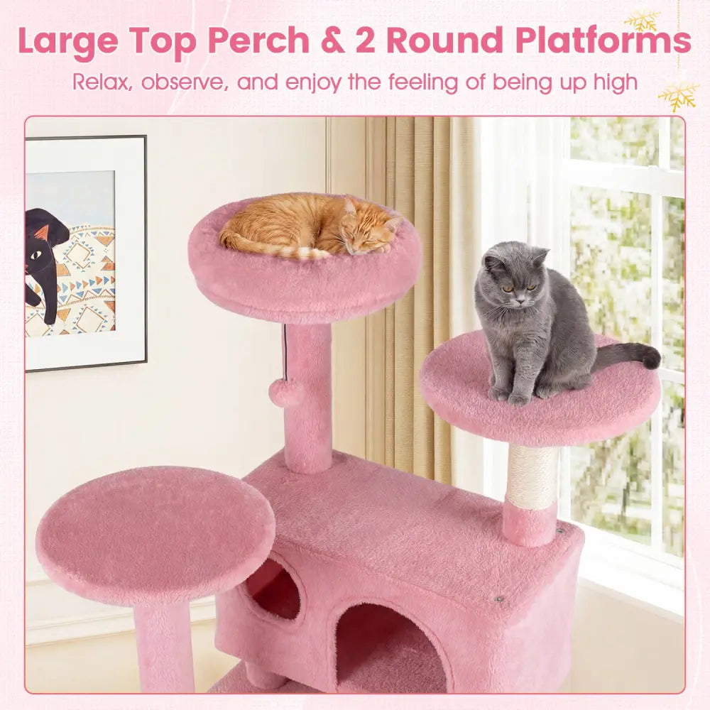 52 Inch Tall Cat Tree Tower for Indoor Cats-Pink - Pink - Cat Trees Condos & Scratchers