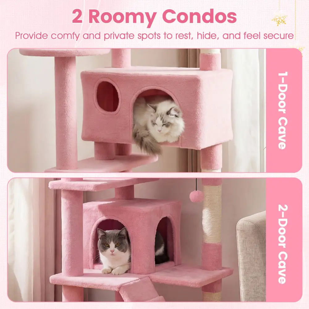 52 Inch Tall Cat Tree Tower for Indoor Cats-Pink - Pink - Cat Trees Condos & Scratchers