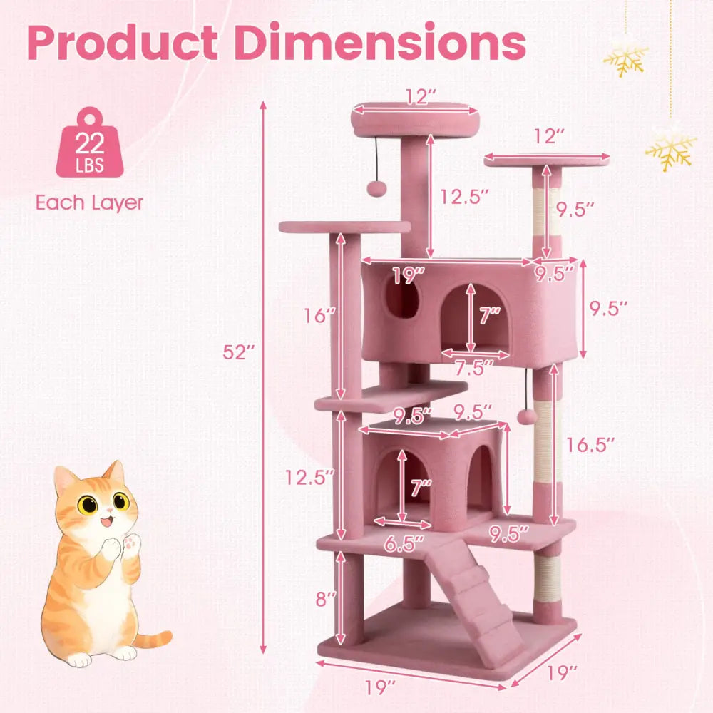 52 Inch Tall Cat Tree Tower for Indoor Cats-Pink - Pink - Cat Trees Condos & Scratchers