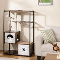 52 Inch Tall Wooden Cat Tree Metal Frame with 2 Condos and Cushions-Coffee - Coffee - Cat Trees Condos & Scratchers