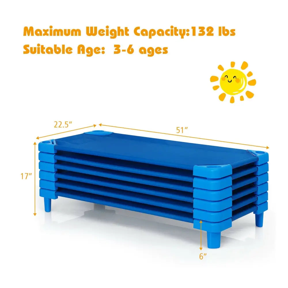 52 Inch x 23 Inch Pack of 6 Kids Stackable Daycare Rest Mat - Blue - Toddler Beds