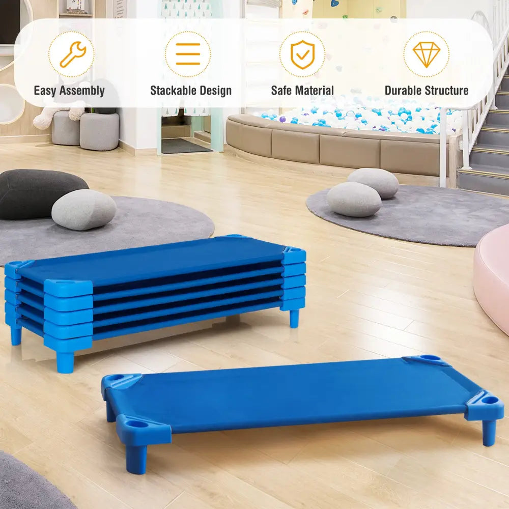 52 Inch x 23 Inch Pack of 6 Kids Stackable Daycare Rest Mat - Blue - Toddler Beds