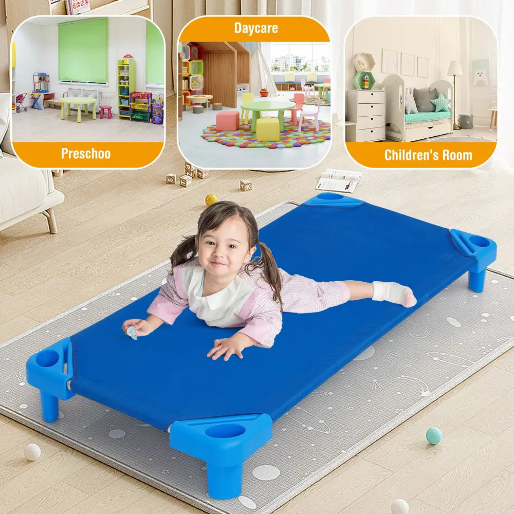 52 Inch x 23 Inch Pack of 6 Kids Stackable Daycare Rest Mat - Blue - Toddler Beds