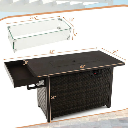 52 Inches Outdoor Wicker Gas Fire Pit Propane Fire Table with Cover-Brown - Brown - Fire Pit Tables