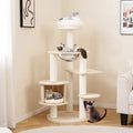52 Inches Tall Wooden Cat Tree with Washable Plush Cushions and Multi-Level Climbing Stand - Cat Trees Condos &