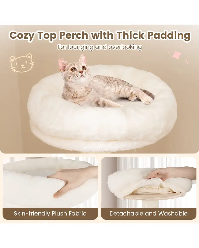 52 Inches Tall Wooden Cat Tree with Washable Plush Cushions and Multi-Level Climbing Stand - Cat Trees Condos &