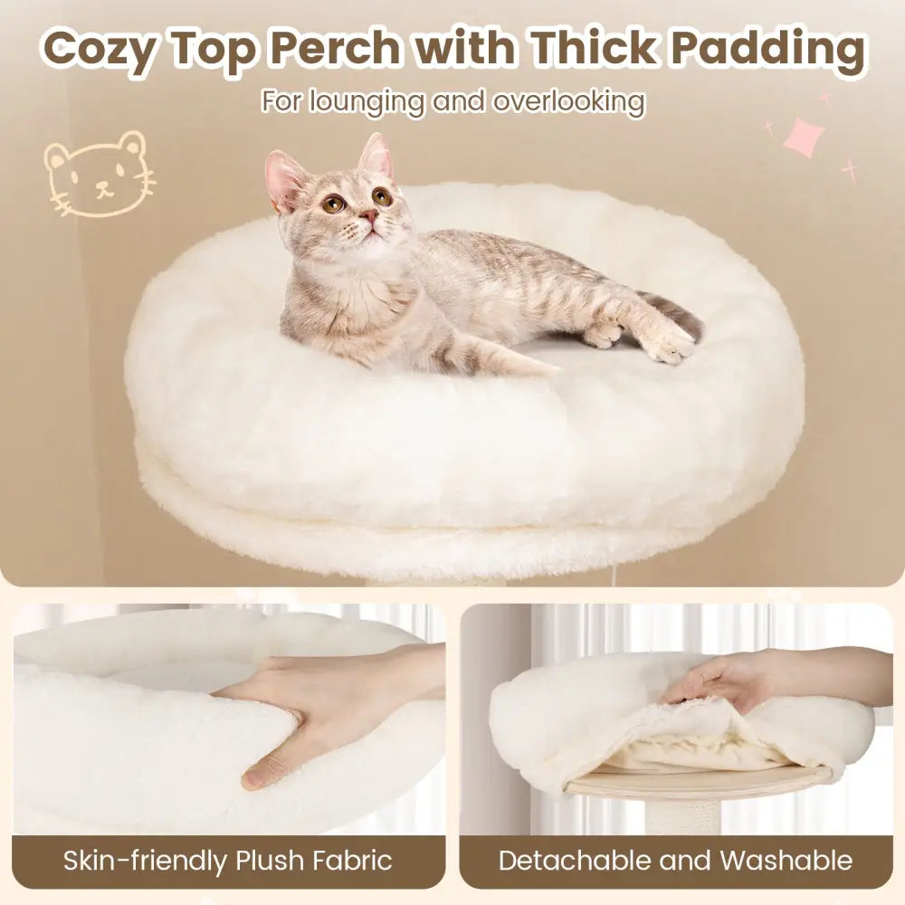 52 Inches Tall Wooden Cat Tree with Washable Plush Cushions and Multi-Level Climbing Stand - Cat Trees Condos &
