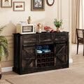 52 Inches Wine Bar Cabinet with LED Lights and Sliding Barn Doors-Black - Oak - Sideboards Cabinets & Buffets