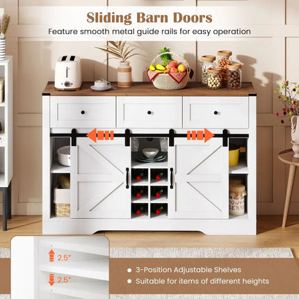 52 Inches Wine Bar Cabinet with LED Lights and Sliding Barn Doors-White Costway