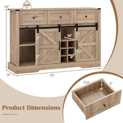 52 Inches Wine Bar Cabinet with LED Lights and Sliding Barn Doors-Light Gray Costway