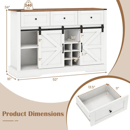 52 Inches Wine Bar Cabinet with LED Lights and Sliding Barn Doors-White Costway