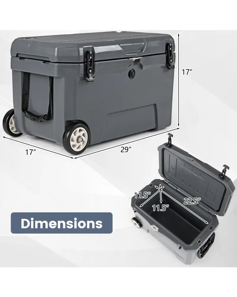 52 Quart Portable Hard Cooler with 6-Day Ice Retention and Wheels-Gray - Gray - Coolers