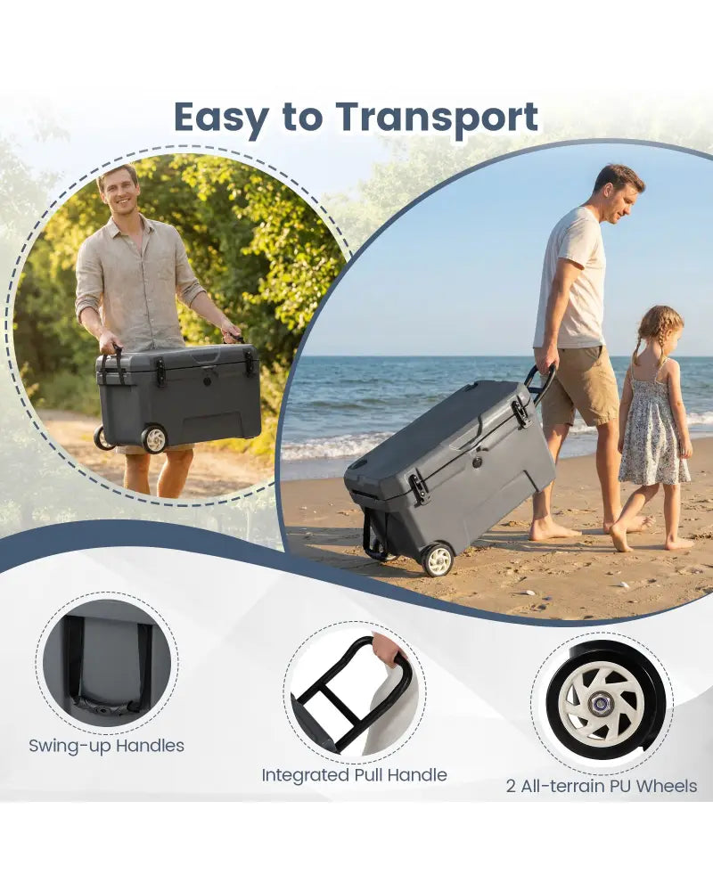 52 Quart Portable Hard Cooler with 6-Day Ice Retention and Wheels-Gray - Gray - Coolers