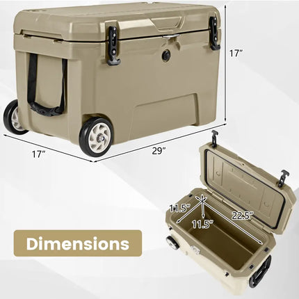 52 Quart Portable Hard Cooler with 6-Day Ice Retention and Wheels-Khaki - Khaki - Coolers