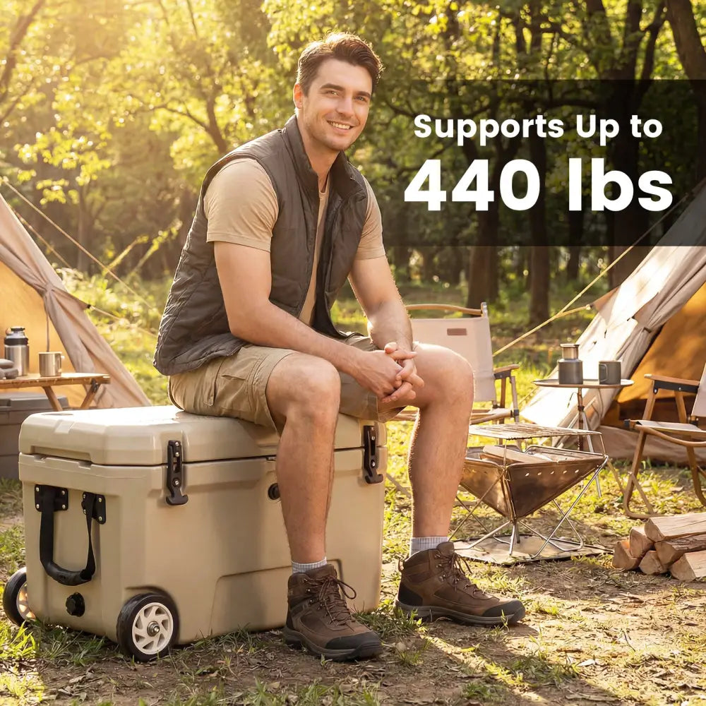 52 Quart Portable Hard Cooler with 6-Day Ice Retention and Wheels-Khaki - Khaki - Coolers