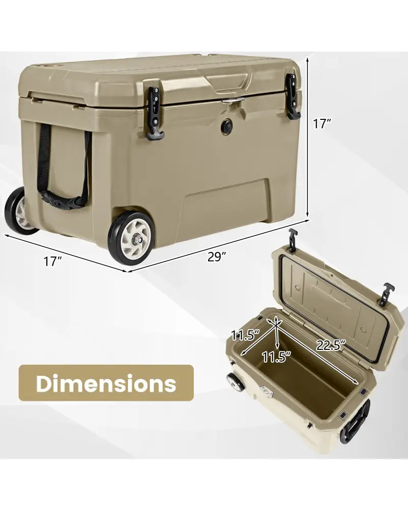 52 Quart Portable Hard Cooler with 6-Day Ice Retention and Wheels-Khaki - Khaki - Coolers