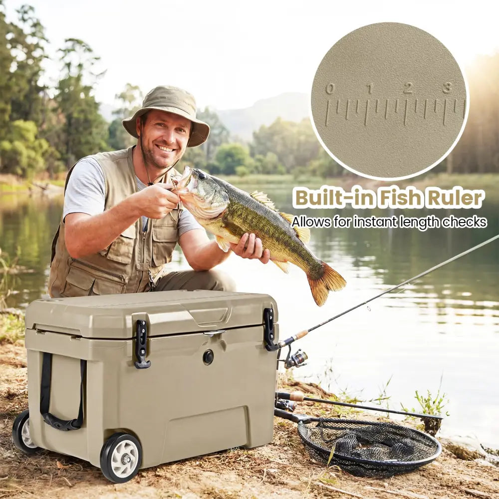 52 Quart Portable Hard Cooler with 6-Day Ice Retention and Wheels-Khaki - Khaki - Coolers