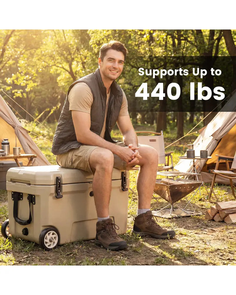 52 Quart Portable Hard Cooler with 6-Day Ice Retention and Wheels-Khaki - Khaki - Coolers
