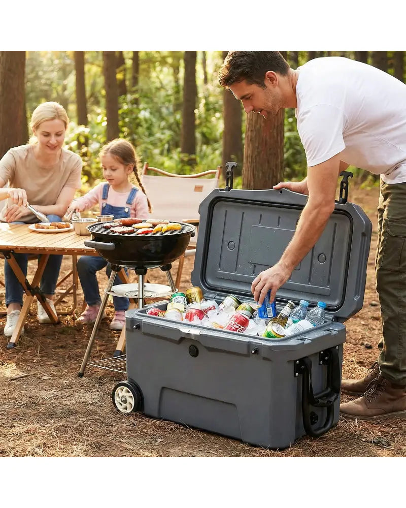 52 Quart Portable Hard Cooler with 6-Day Ice Retention and Wheels-Gray - Gray - Coolers