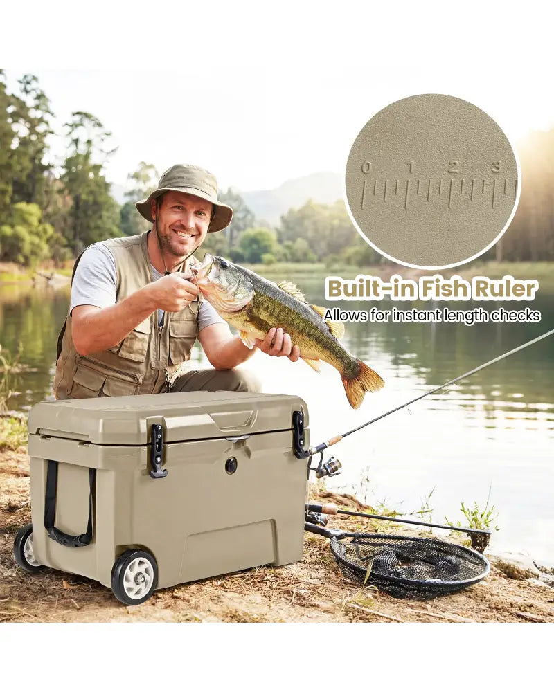 52 Quart Portable Hard Cooler with 6-Day Ice Retention and Wheels-Khaki - Khaki - Coolers