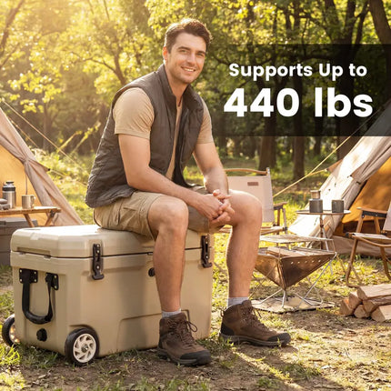 52 Quart Portable Hard Cooler with 6-Day Ice Retention and Wheels-Khaki - Khaki - Coolers