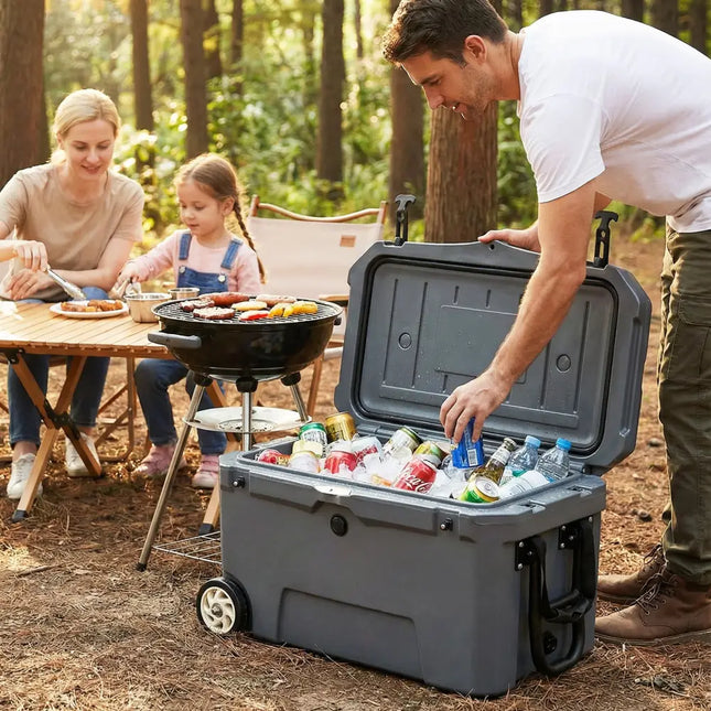 52 Quart Portable Hard Cooler with 6-Day Ice Retention and Wheels-Gray - Gray - Coolers