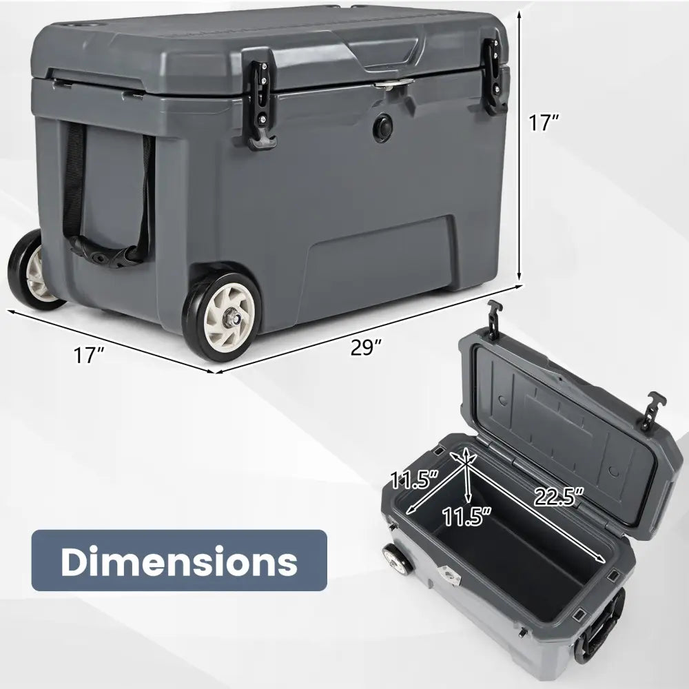 52 Quart Portable Hard Cooler with 6-Day Ice Retention and Wheels-Gray - Gray - Coolers
