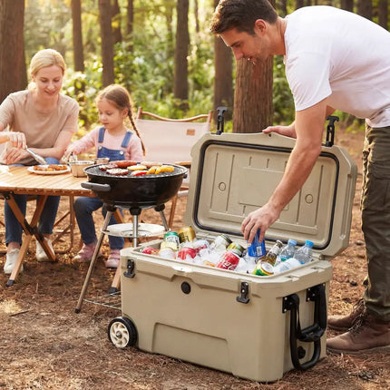 52 Quart Portable Hard Cooler with 6-Day Ice Retention and Wheels-Khaki - Khaki - Coolers