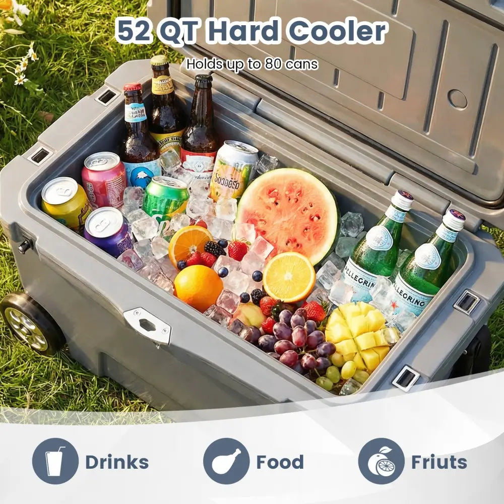 52 Quart Portable Hard Cooler with 6-Day Ice Retention and Wheels-Gray - Gray - Coolers