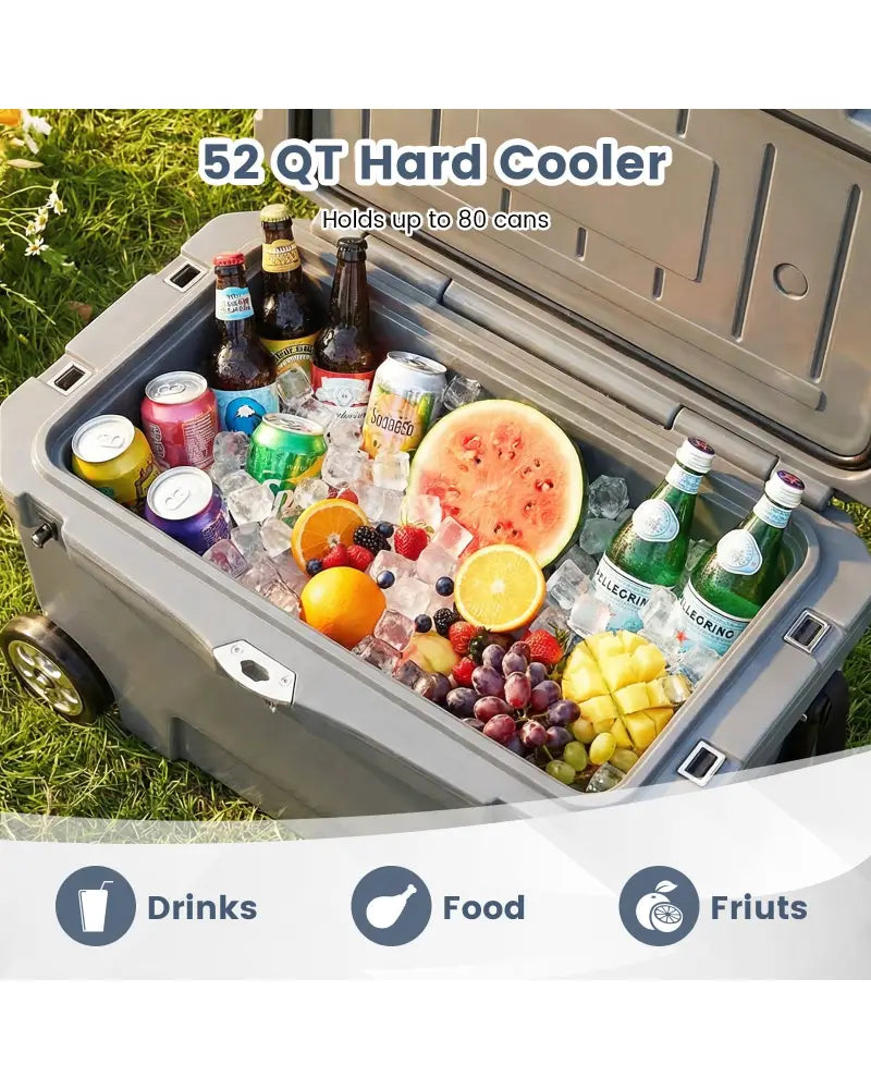 52 Quart Portable Hard Cooler with 6-Day Ice Retention and Wheels-Gray - Gray - Coolers