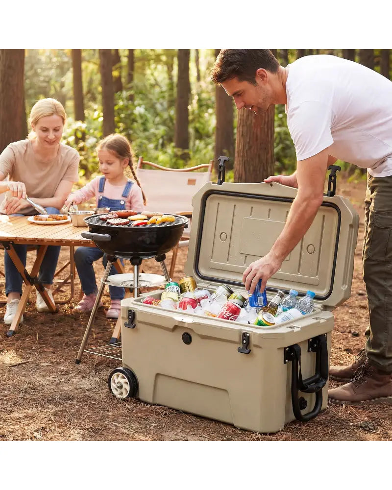 52 Quart Portable Hard Cooler with 6-Day Ice Retention and Wheels-Khaki - Khaki - Coolers