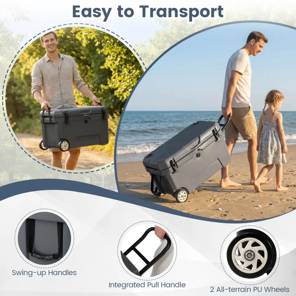 52 Quart Portable Hard Cooler with 6-Day Ice Retention and Wheels-Gray - Gray - Coolers