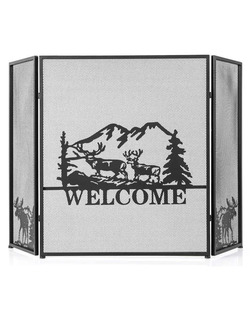 52 x 31 Inch Fireplace Screen-Black - Black - Fireplace Tools