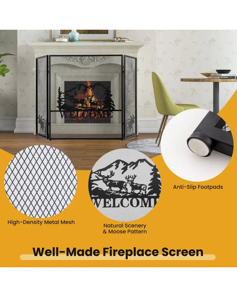 52 x 31 Inch Fireplace Screen-Black - Black - Fireplace Tools
