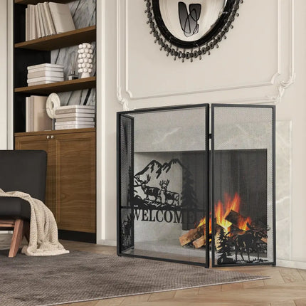 52 x 31 Inch Fireplace Screen-Black - Black - Fireplace Tools