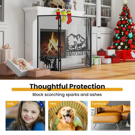 52 x 31 Inch Fireplace Screen-Black - Black - Fireplace Tools