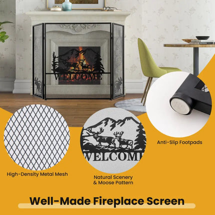 52 x 31 Inch Fireplace Screen-Black - Black - Fireplace Tools