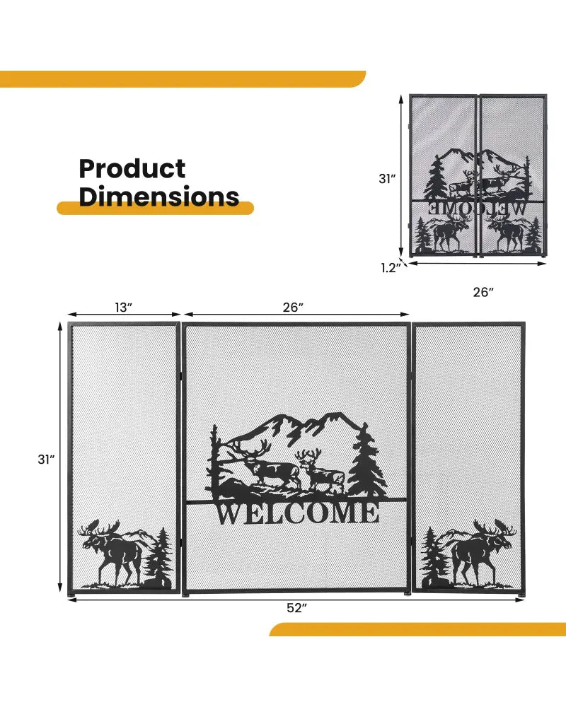 52 x 31 Inch Fireplace Screen-Black - Black - Fireplace Tools