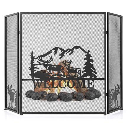 52 x 31 Inch Fireplace Screen-Black - Black - Fireplace Tools