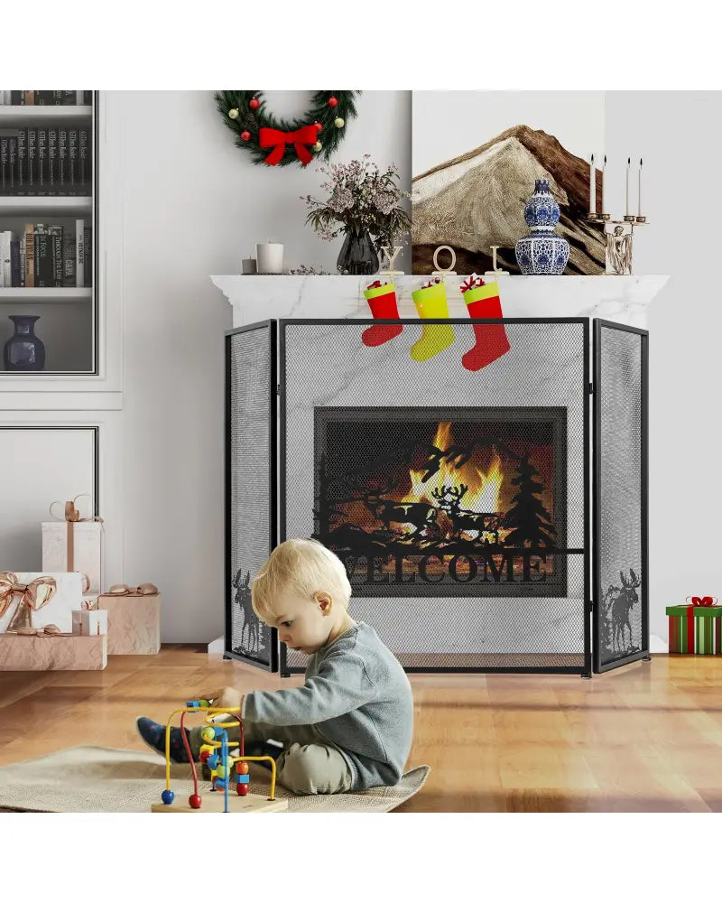 52 x 31 Inch Fireplace Screen-Black - Black - Fireplace Tools