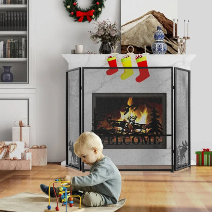 52 x 31 Inch Fireplace Screen-Black - Black - Fireplace Tools