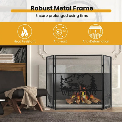 52 x 31 Inch Fireplace Screen-Black - Black - Fireplace Tools