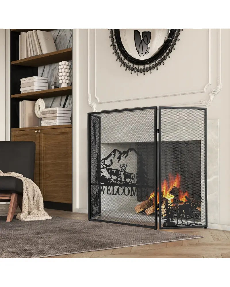 52 x 31 Inch Fireplace Screen-Black - Black - Fireplace Tools